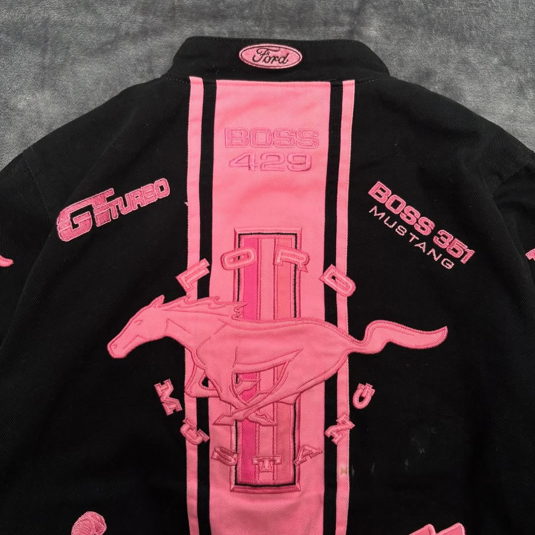 American Popular Simple Pink Horse Pattern Car Jacket for Women's Autumn and Winter Fashion Street Harajuku Y2K Bomber Jacket