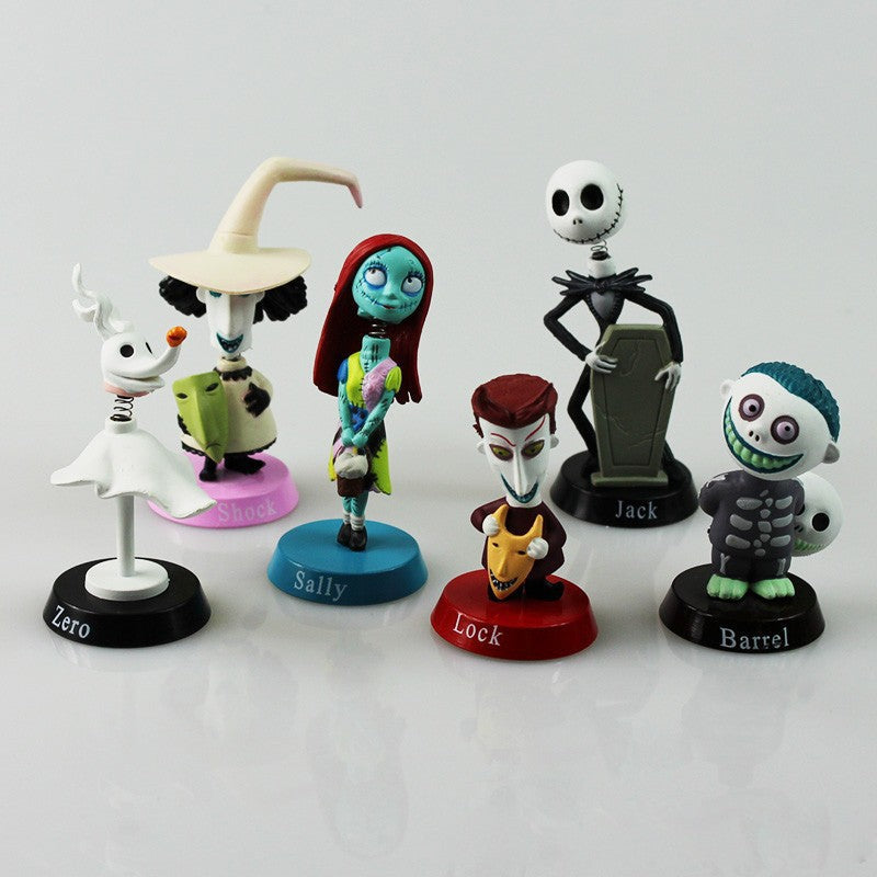 6PCS Set The Nightmare Before Christmas Action Figure Toys Jack Skellington Sally Finkelstein Lock Barrel Shaking Head PVC Doll
