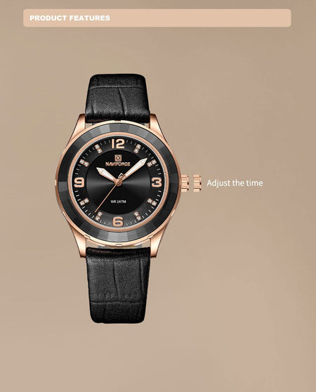 Naviforce 5040 Original New Woman Black Leather Classic Watch Ladies Girls Wristwatch Elegant Quartz Women's Watches