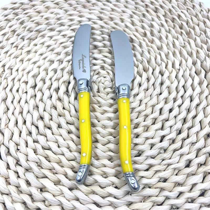 Laguiole Blue Plastic Handle Sandwich Cheese Cake Stainless Steel Butter Knife Cheese Jam Spreader Spatula Slicer Cutlery Yellow