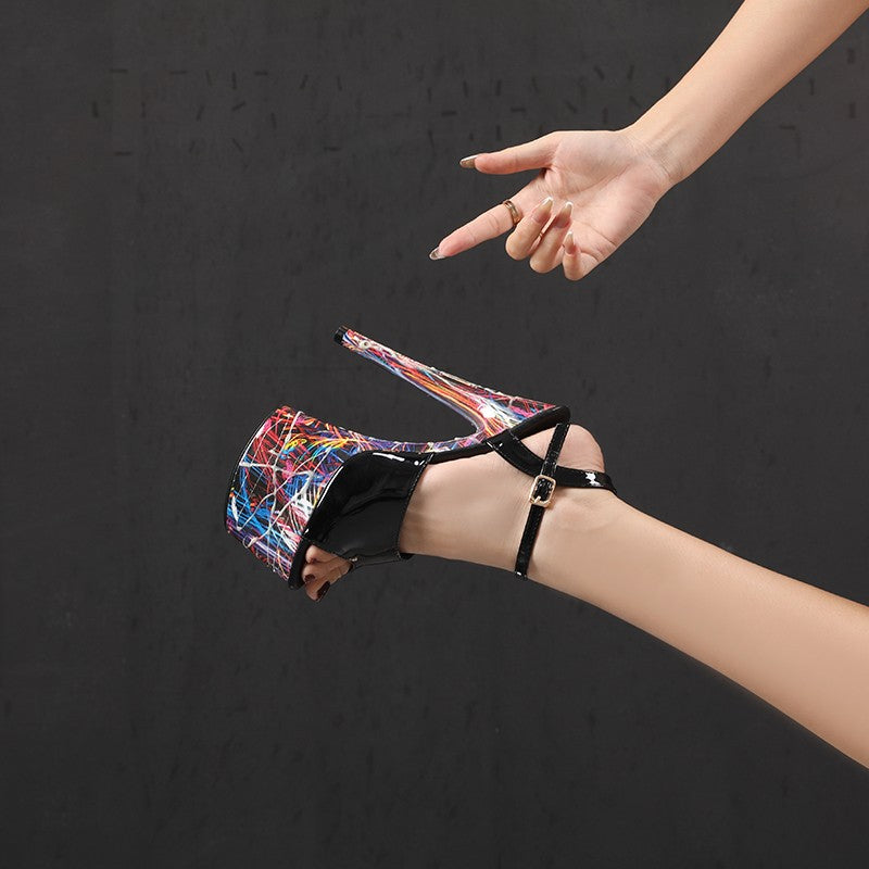 17CM Summer Shoes Women luxury Sandals Platform Ladies Shoes Stripper Womens High Heels Geometric Fluorescent Night light Heels