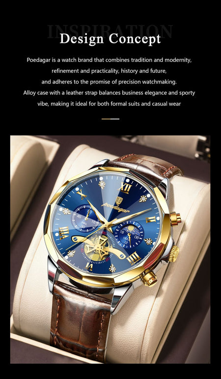 POEDAGAR Military Luxury Men Wristwatch Quartz Waterproof Luminous Chronograph Leather Man Watch Sports Men's Watches Male Reloj
