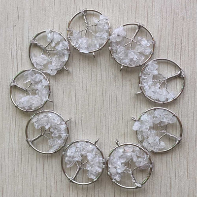 Natural Amethysts Roses Quartz Stone Handmade Wire Wrapped Tree of Life Pendants 30mm for Jewelry Marking Wholesale 12pcs/lot
