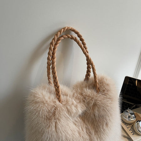 LEFTSIDE Faux Fur Women Shoulder Bags 2025 Luxury Brand Designer Plush Handbags and Purses Soft Warm Winter Underarm Bag