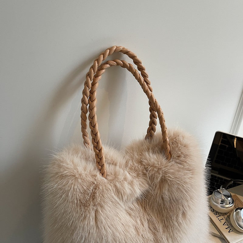 LEFTSIDE Faux Fur Women Shoulder Bags 2025 Luxury Brand Designer Plush Handbags and Purses Soft Warm Winter Underarm Bag