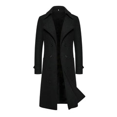 Men Overcoat Double-breasted Slim Fit Mid Length Long Sleeve Thick Windproof Warm Soft Cardigan Buttons Lapel Men Long Coat