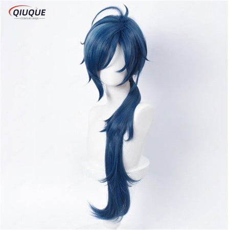 High Quality Game Impact Kaeya Cosplay Wig 80cm Long Ink Blue Heat Resistant Synthetic Hair Anime Cosplay Wigs + Wig Cap