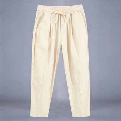 Men's Trousers Cotton Linen Fashion Casual Pants Solid Color Breathable Loose Shorts Straight Drawstring Pants Streetwear Men