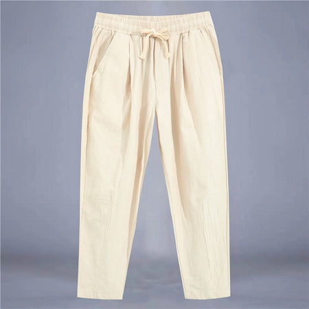 Men's Trousers Cotton Linen Fashion Casual Pants Solid Color Breathable Loose Shorts Straight Drawstring Pants Streetwear Men