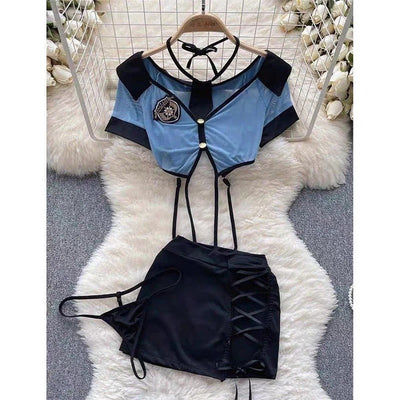 Role Student Complete Maid Cosplay School Costume Set Ruffle Cosplay Vacation Halloween Outfit Halter Dress Set Outfit Costume