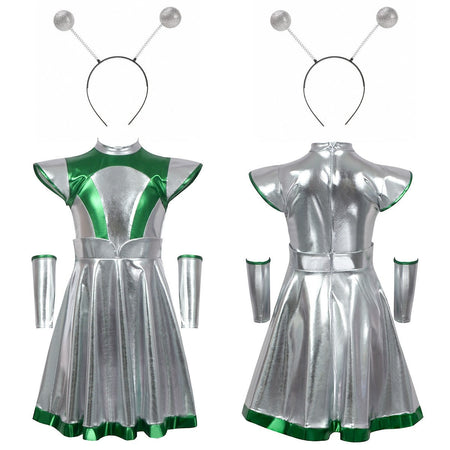 Cyber Alien Laser Reflective Alien Cosplay Dress, Adult and Children's Party Outfit, Including Tentacle Headpiece