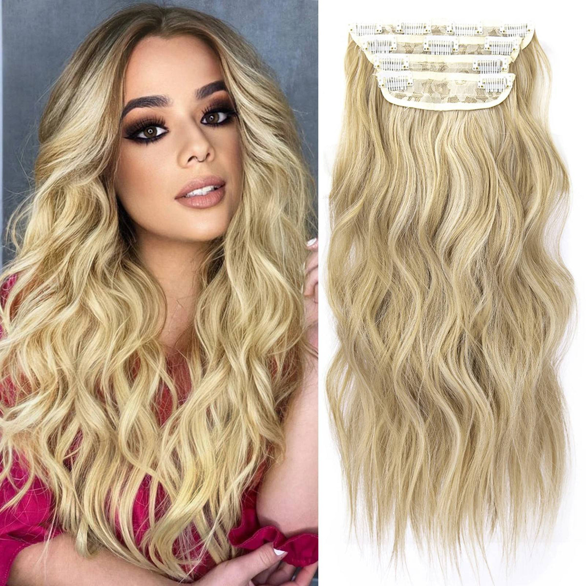 4Pcs/Set 20Inch Synthetic Hair Clip In Long Wavy Thick Hairpieces For Women Full Head Synthetic extenciones para el cabello