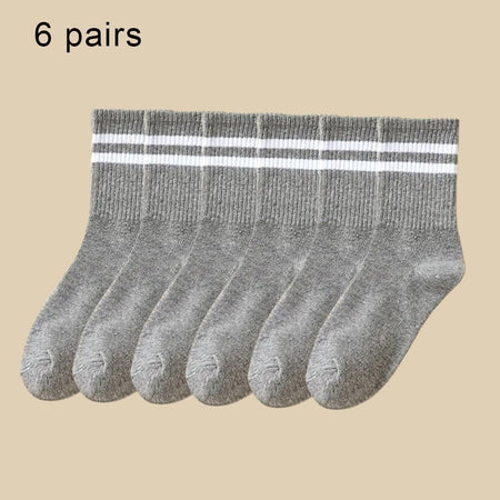 6 Pairs Women's Mid Socks Solid Color Breathable Comfortable In Autumn Winter Sweat Absorbing High-Quality Casual Socks Sports