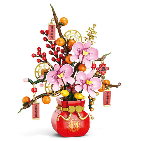 City Creativity Flower Bouquet Peach Blossom Narcissus Bonsai Potted Plant Building Blocks Model New year Home Decoration 2025