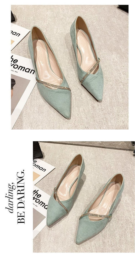 Four Seasons Women's Suede High Heels 2024 New Pointed Stiletto Fashion Sexy Black Wedding Shoes Office Lady Shoes
