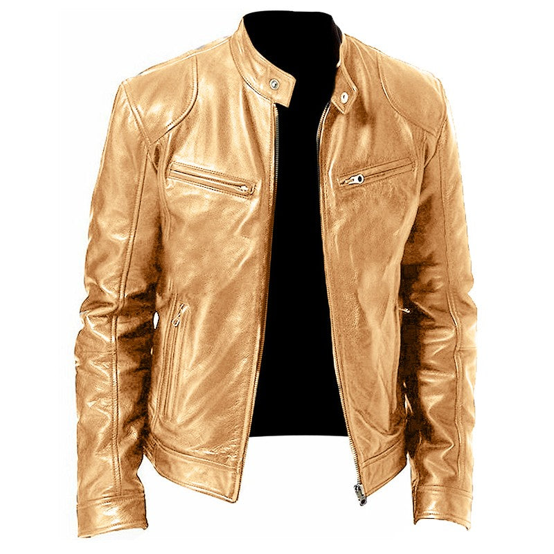Mens Stand Collar Leather Jacket Coats Male Anti-wind Motorcycle Zipper Jackets Winter Men Outdoor Sport Streetwear Jacket Men