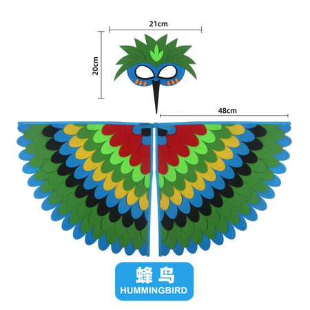Bird Cosplay Costume Stage Performance Owl Peacock Wings Bird Felt Cape with Mask for Girls Boys Halloween Party Cloak