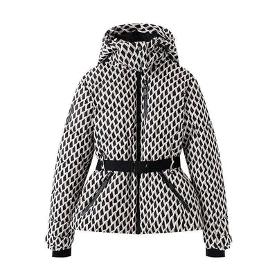 Women's Winter Hooded High Waist Padded Sport Parkas Coats with Belt Female Elegant Thick Warm Pockets Windproof Skiing Jackets