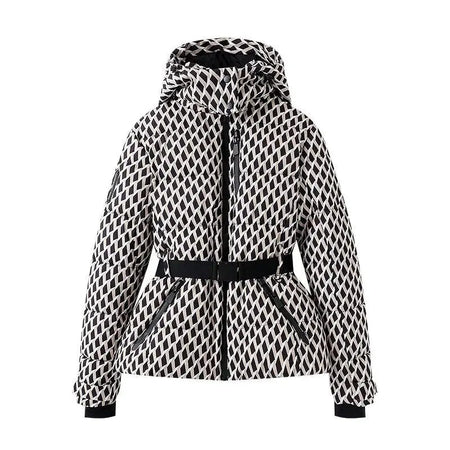 Women's Winter Hooded High Waist Padded Sport Parkas Coats with Belt Female Elegant Thick Warm Pockets Windproof Skiing Jackets