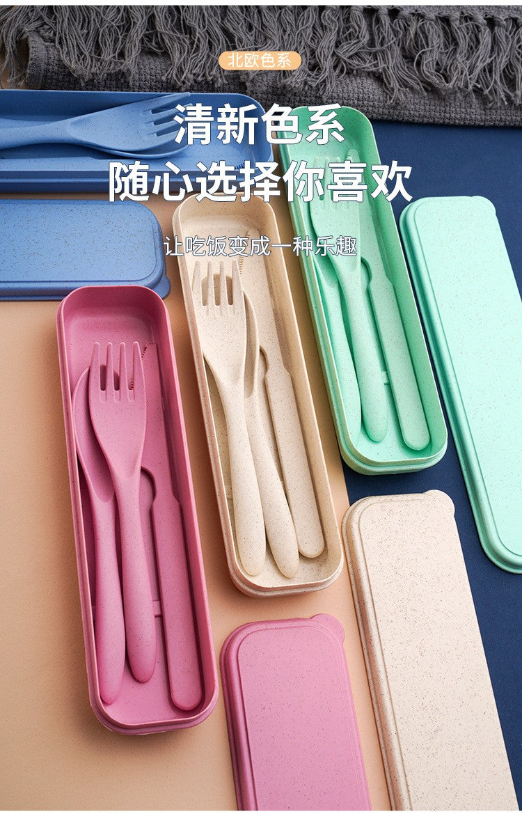 Creative portable cutlery box knife, fork and spoon set plastic student canteen travel portable three-piece set