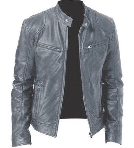 2023 Fashion Mens Leather Jacket Slim Fit Stand Collar PU Jacket Male Anti-wind Motorcycle Lapel Diagonal Zipper Jackets Men
