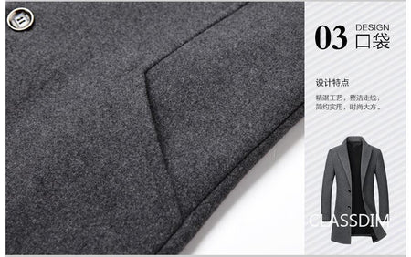 New Winter Men Cashmere Trench Coats Wool Blends Overcoats Business Casual Trench Long Jackets Male Slim Blends Coats Size 4XL