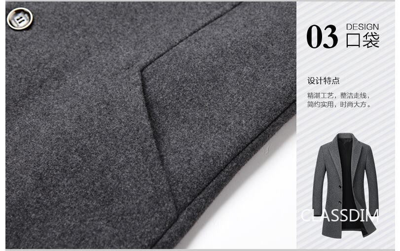 New Winter Men Cashmere Trench Coats Wool Blends Overcoats Business Casual Trench Long Jackets Male Slim Blends Coats Size 4XL