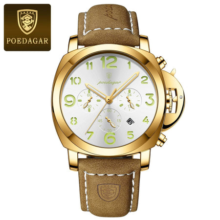 POEDAGAR Luxury Military Watch For Men Waterproof Luminous Leather Man Watch Quartz High Quality Men's Sports Watches Male Reloj
