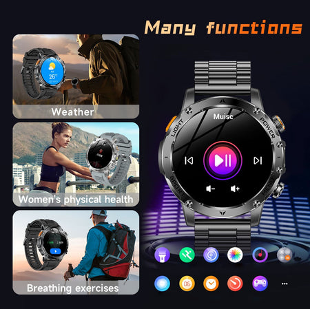 2025 New Military Smart Watch 1000Mah Battery Fitness Tracking 10ATM Waterproof Tactics Sport Flashlight call Bracelet For Men