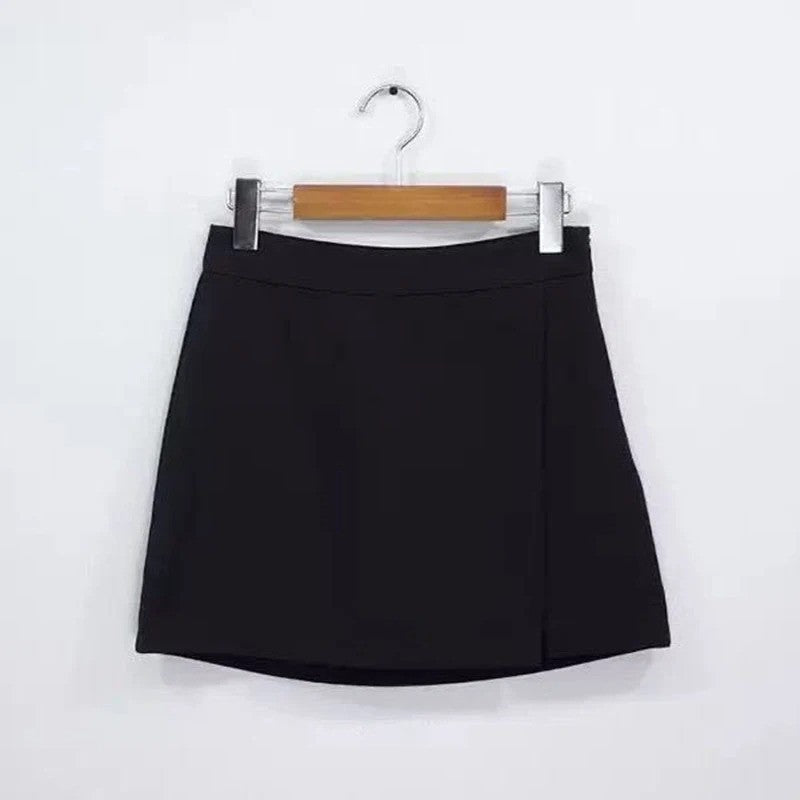 Black Mini Skirts Women Irregular Side Slits High Waist A Line Shorts Skirts Summer Korean Fashion Chic Hip Wrap Skirt Female