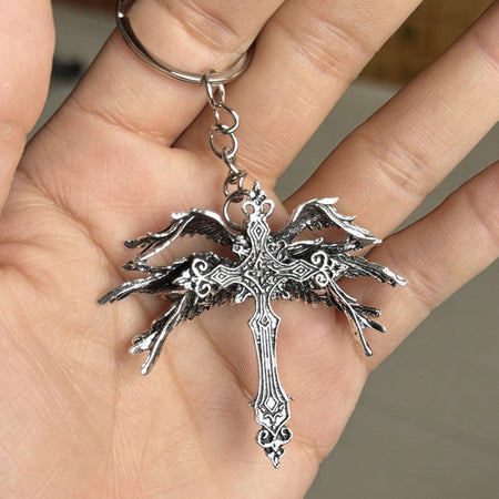 Retro Gothic Jesus Wings Cross Pendant Necklace Jewelry for Men Women Large Vintage Dark Punk Religious Amulet Necklaces Gifts
