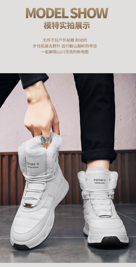 Men's Winter Plus Velvet Warm High-top Down Bread Shoes Waterproof and Non-slip Cotton Shoes Men's Big Boots==bottes Pour Hommes
