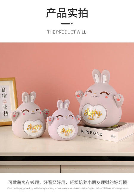 Cartoon Rabbit Piggy Bank Home Living Room Bedroom Ornament Children's Gift Vinyl Anti-fall Piggy Bank Home Accessories