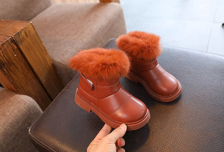 2023 New Solid Color Britain Style Girls Casual Boots Plush Winter Soft Baby Boys Short Boots Kids Shoes Children Drop Shipping