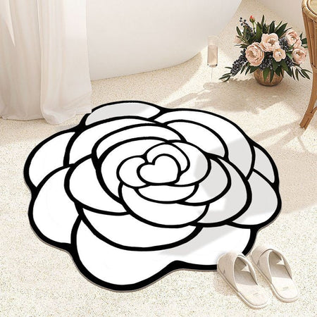 Round Camellia Crystal Velvet Floor Mat Living Room Bathroom Door Absorbent Quick-Drying Floor Rugs Household Non-slip Carpet