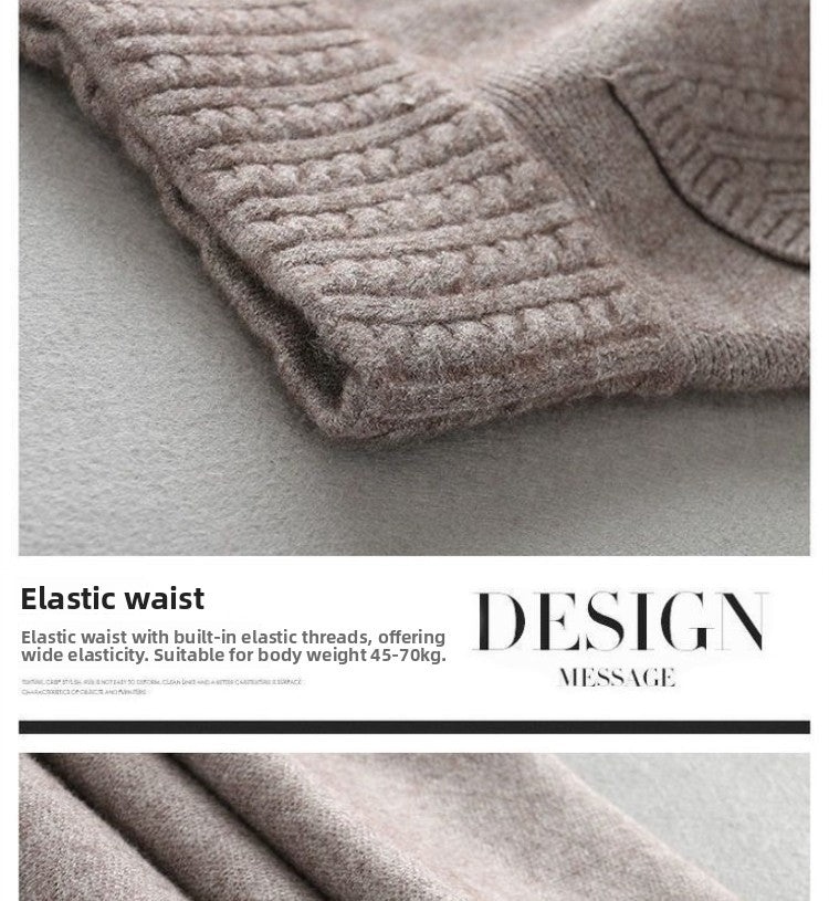 Autumn Winter Women's Mid-Length Knitted Pleated Skirt High Waist A-Line Long Skirt Loose Fuzzy Wool Skirt Double ket