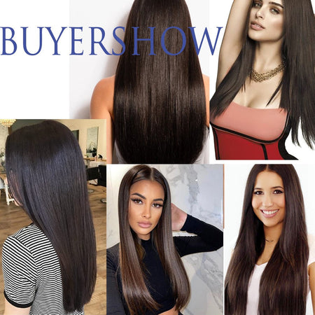 Synthetic Long Straight 5 Clip In Hair Extensions 22’‘ High Resistant Temperature Fiber Black Brown Blonde Hairpiece