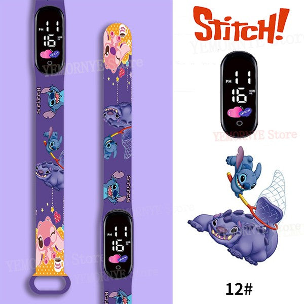 Disney Stitch Digital Kids' Watches Anime Figures LED Luminous Watch Touch Waterproof Electronic Sports Watch Kids Birthday Gift