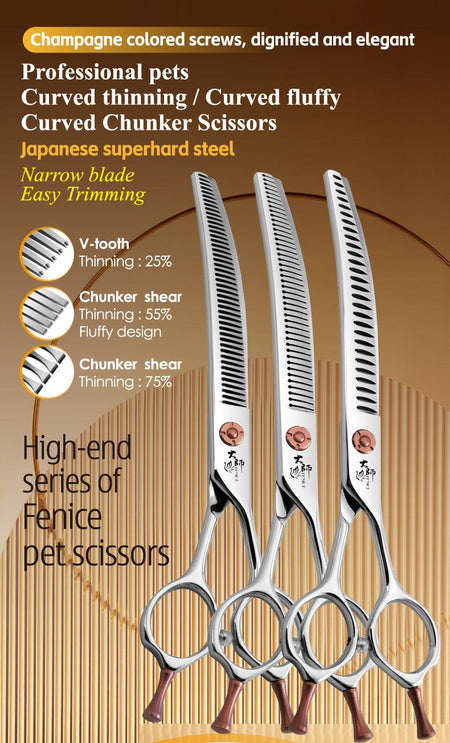 Fenice ZB Professional 6.5/7.0 Inch JP440CDog Grooming Curved Chunker/Thinner/Fluffy Scissors for Dog Groomer/Family Use