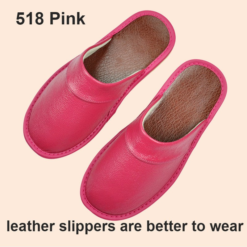 Big sizeGenuine Cow Leather Slippers Homes in indoor slipper Spring Autumn men women elderly non-slip casual single Slides shoes