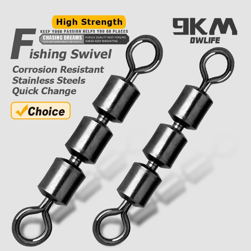 3 Roller Swivels 15~60Pcs Fishing Barrel Swivels High Speed Triple Bearing Rolling Siwvels Fishing Accessories Stainless Steel