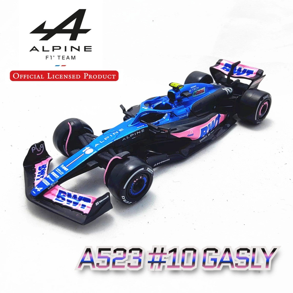 Bburago BWT Alpine A523 #10 Pierre Gasly F1 Car Model, 1:43 Scale Formula 1 Racing French Team Miniature Collectible Figure Toy