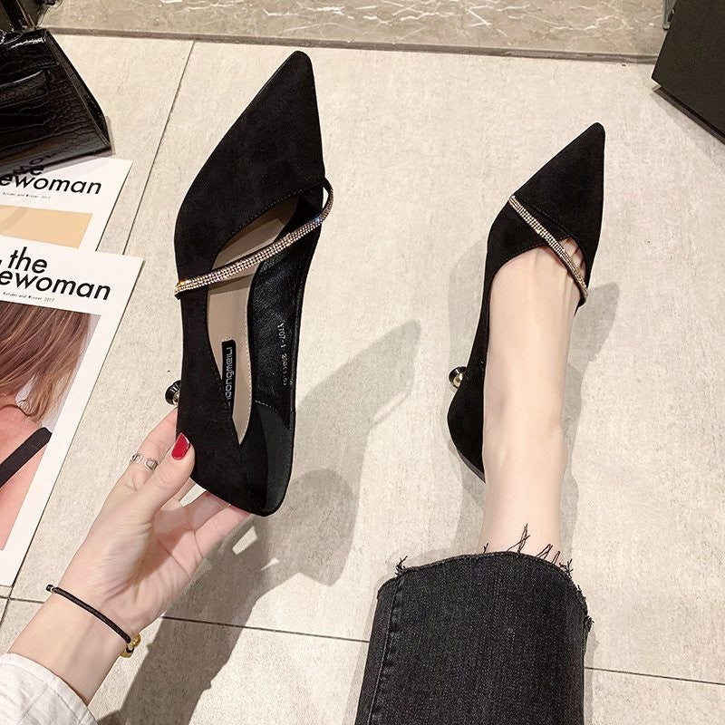 Four Seasons Women's Suede High Heels 2024 New Pointed Stiletto Fashion Sexy Black Wedding Shoes Office Lady Shoes