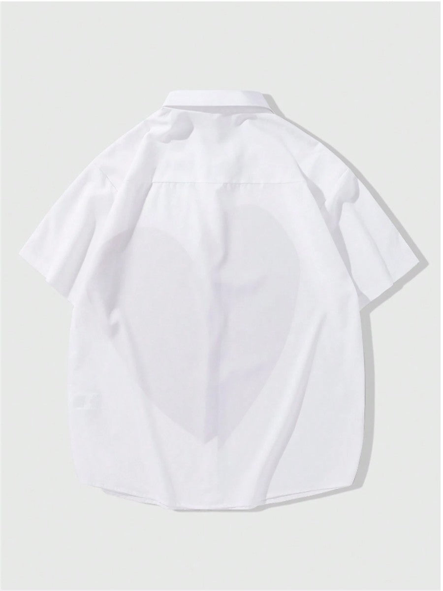 2024 Summer Shirt Men Hawaiian Men Short Sleeve Love Button Lapel Shirt Print Men Beach Travel Leisure Oversized XS-5XL