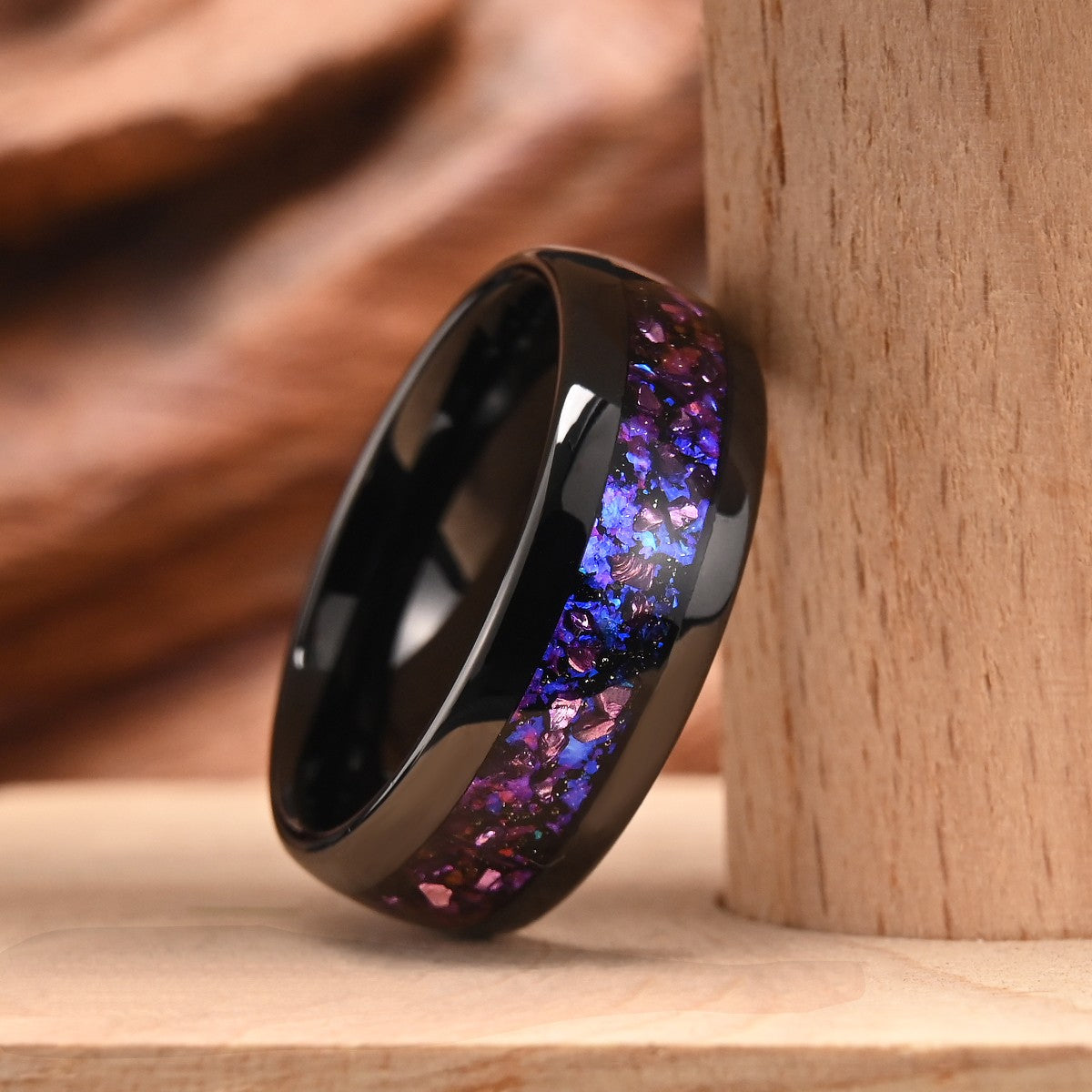 Mens Tungsten Carbide Ring Amethyst Inlay Black Wedding Band Engagement Promise Jewelry Gift 8MM Width Durable For Men DailyWear