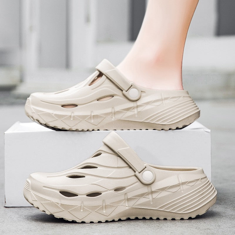 Men's summer casual anti-slip and wear-resistant hollow thick-soled flip-flops with a feeling of stepping on feces, EVA croats