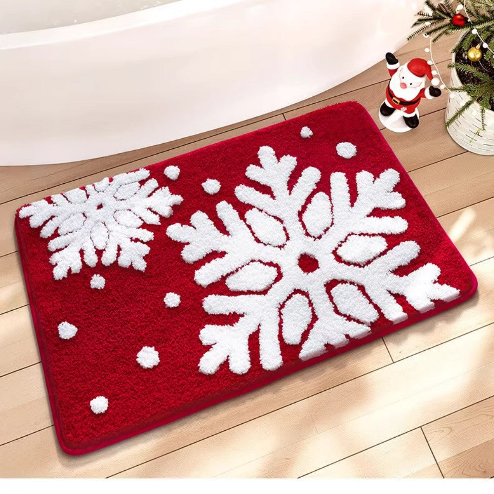 VIKAMA Christmas Imitation Cashmere Rug Soft Non-Slip Bathroom Mat Living Room Bedroom Entrance Doormat Winter Home Decor