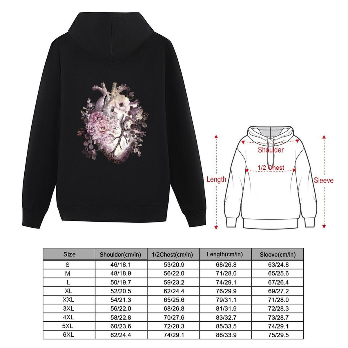 Bloom Floral Heart Human Anatomy pink watercolor style flowers Hoodie fashion men new hooded tee