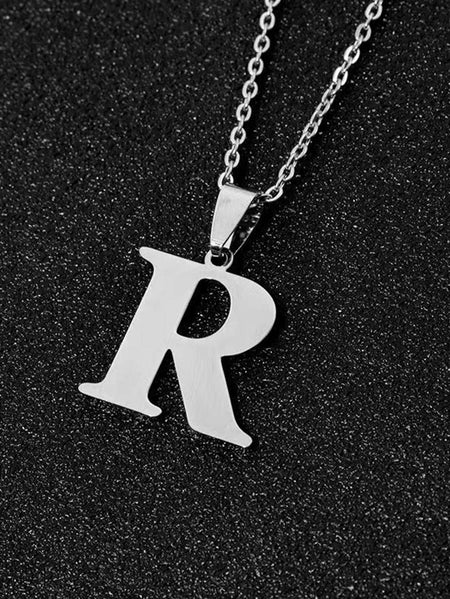 DGIDDK Stainless Steel Fashion Simple A-Z Small Letter Necklace Initial Pendant Fine Chain Alphabet Men Women Jewelry Gift
