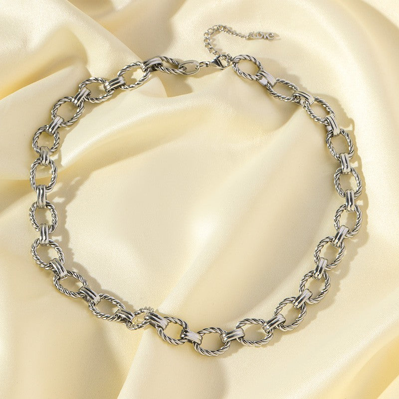 GANEMLY 316L Stainless Steel Metal Chain Necklace Bracelet Set For Women New Punk Collar Chokers Waterproof Jewelry Femme Gift